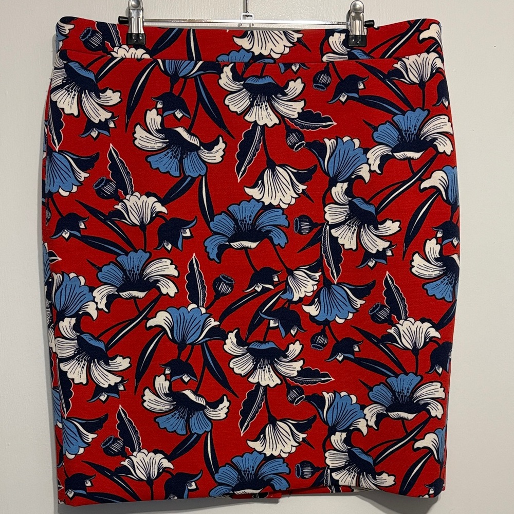 J. Crew Red and Blue Floral Pencil Skirt